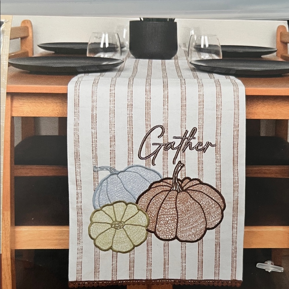 Striped Table Runner with Pumpkin Design